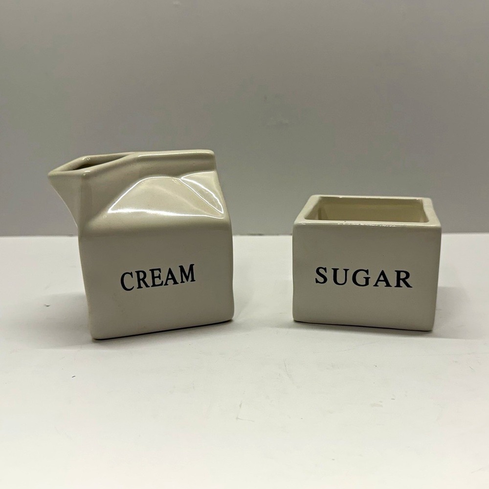 World Market White Ceramic Creamer & Sugar Bowl Set, Missing Sugar Lid
